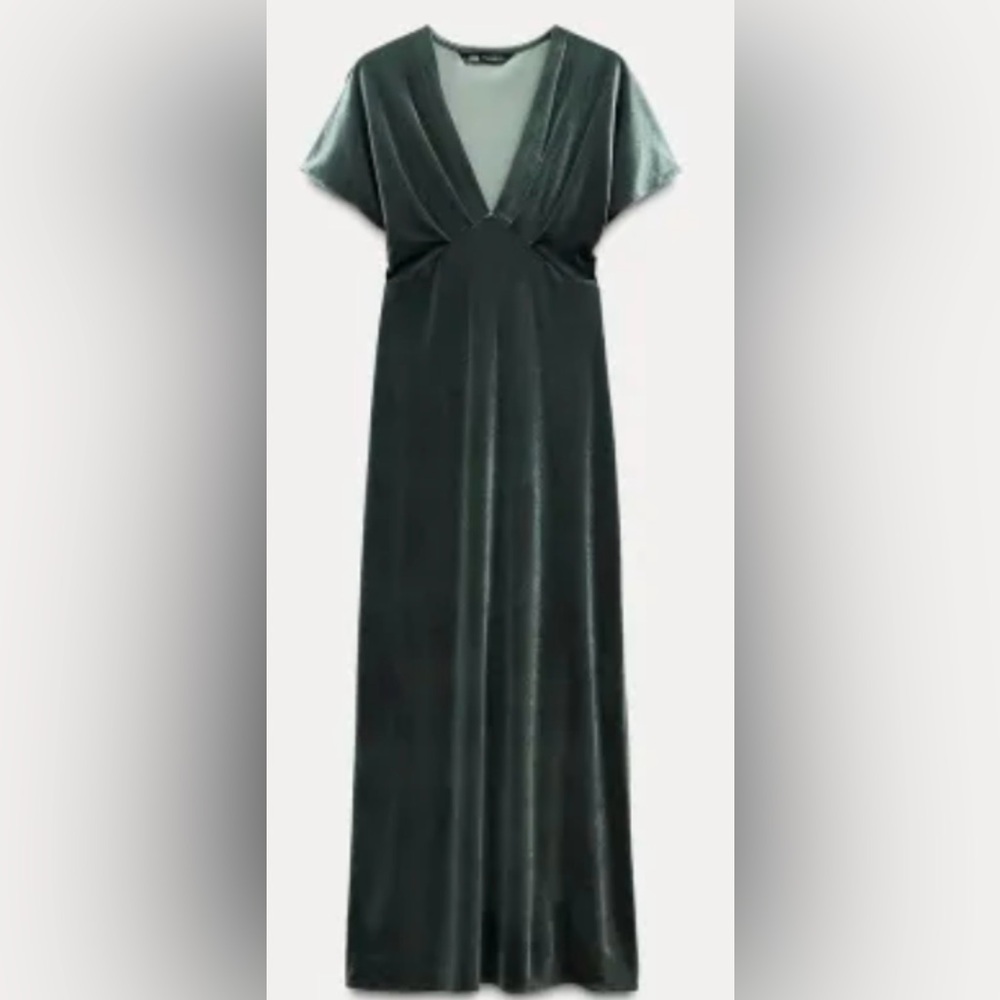 NWT - Zara Sage Green Velvet Midi Dress - XS